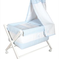 Mini cuna de tijera de madera Lucía Choco celeste. DOSEL NO INCLUIDO -  Serie 27 Lucía Celeste en Babyline